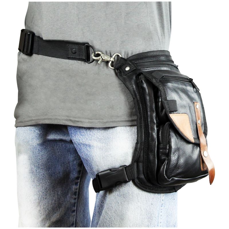 VA567 Black Carry Thigh Bag with Brown Leather Trims & concealed Gun Pocket VA567 Black Carry Thigh Bag with Brown Leather Trims & concealed Gun Pocket