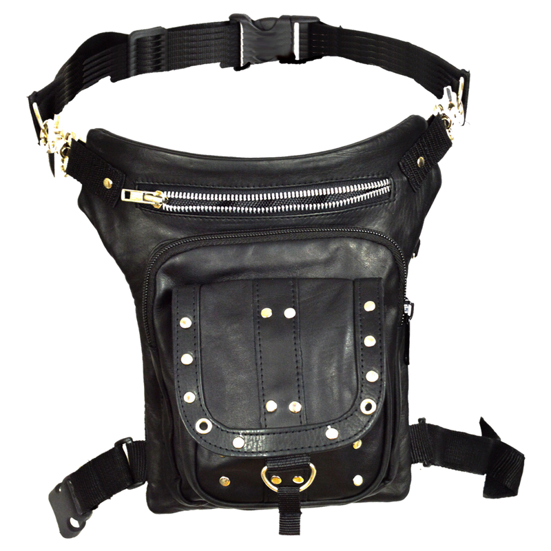 VA561 Black Carry Leather Thigh Bag with Waist Belt VA561 Black Carry Leather Thigh Bag with Waist Belt