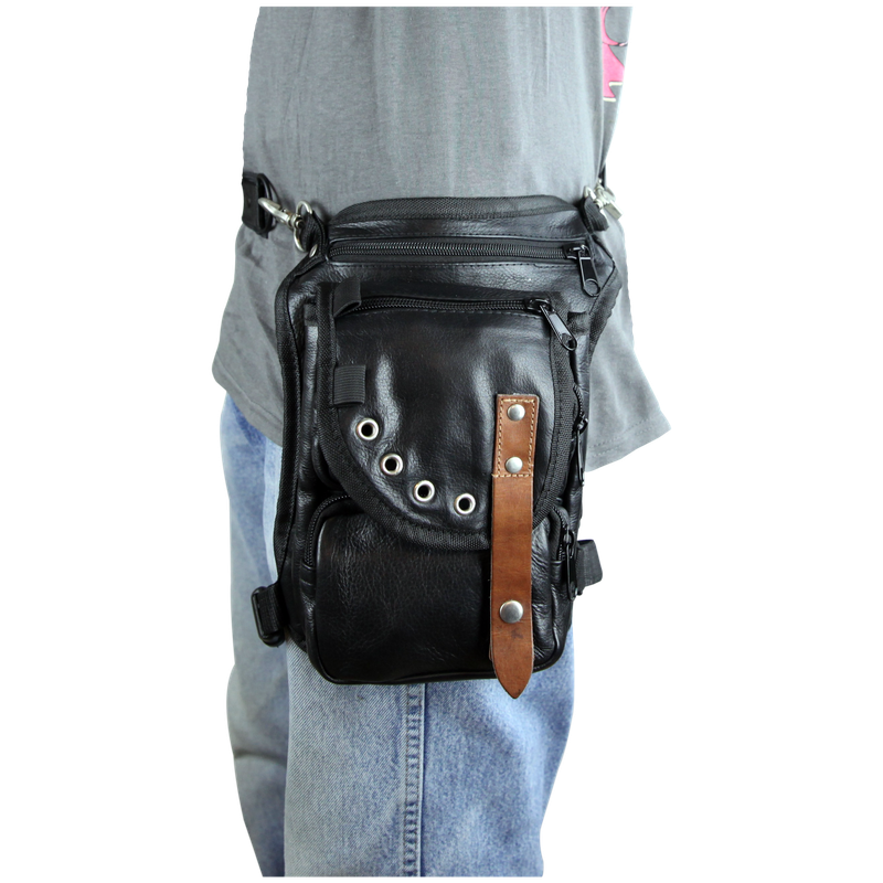 VA566 Black Carry Leather Thigh Bag with Waist Belt and concealed Gun Pocket VA566 Black Carry Leather Thigh Bag with Waist Belt and concealed Gun Pocket