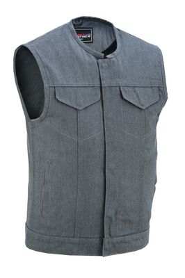 Men's Grey Denim Collarless Club Vest with Conceal Carry Pockets