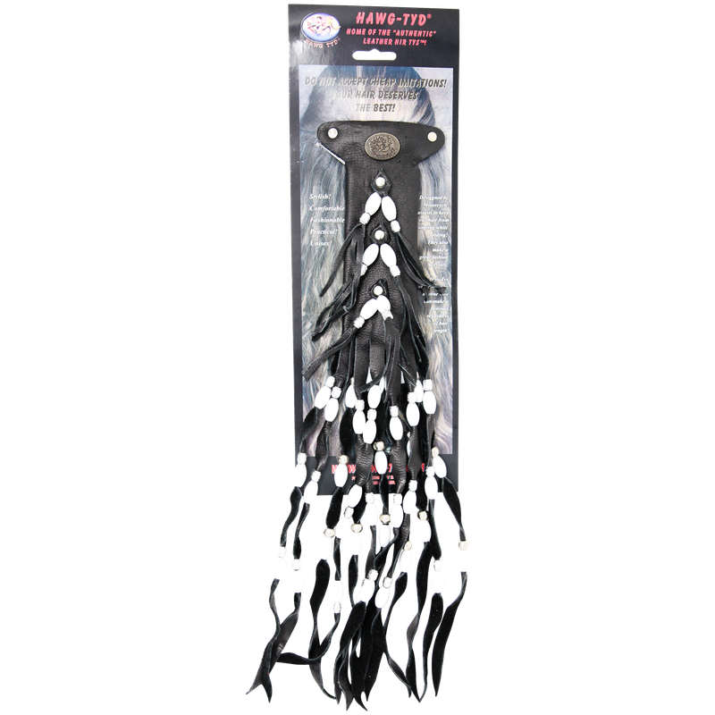 HTWhite "Hawg Tyd" The Authentic Leather Hair TYS - White Beads