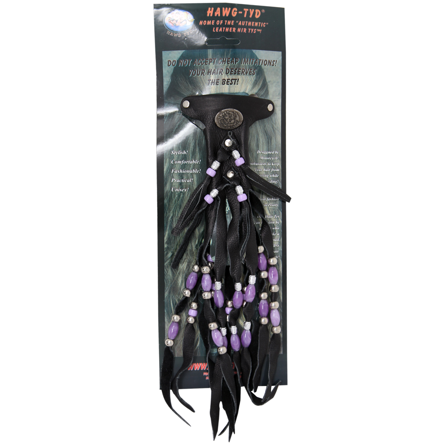 HTPurple "Hawg Tyd" The Authentic Leather Hair TYS - Purple Beads