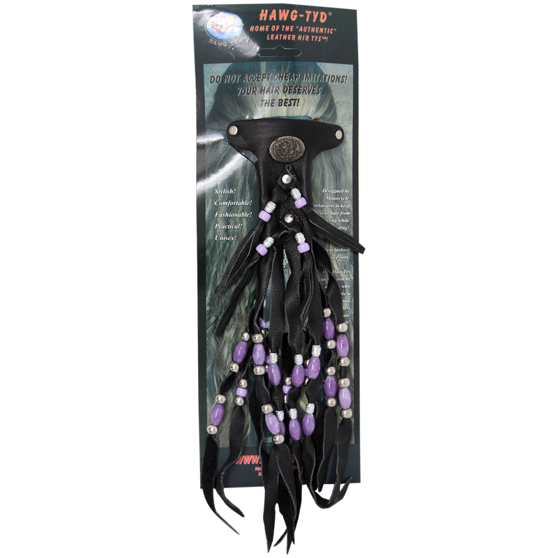 HTPurple "Hawg Tyd" The Authentic Leather Hair TYS - Purple Beads