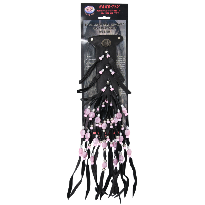 HTPink "Hawg Tyd" The Authentic Leather Hair TYS - Pink Beads