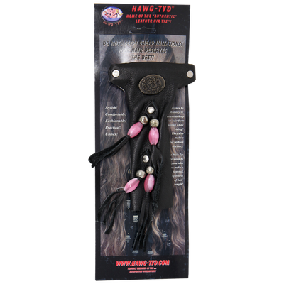 HTFuchsia "Hawg Tyd" The Authentic Leather Hair TYS - Fuchsia Beads