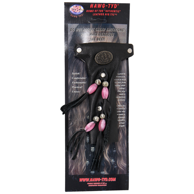 HTFuchsia "Hawg Tyd" The Authentic Leather Hair TYS - Fuchsia Beads
