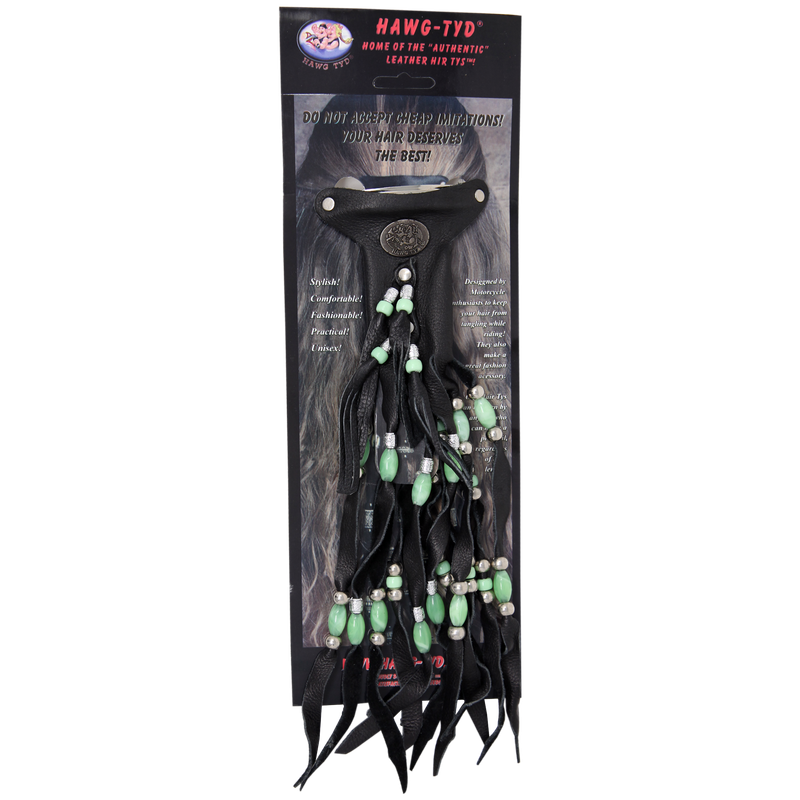 HTGreen "Hawg Tyd" The Authentic Leather Hair TYS - Green Beads