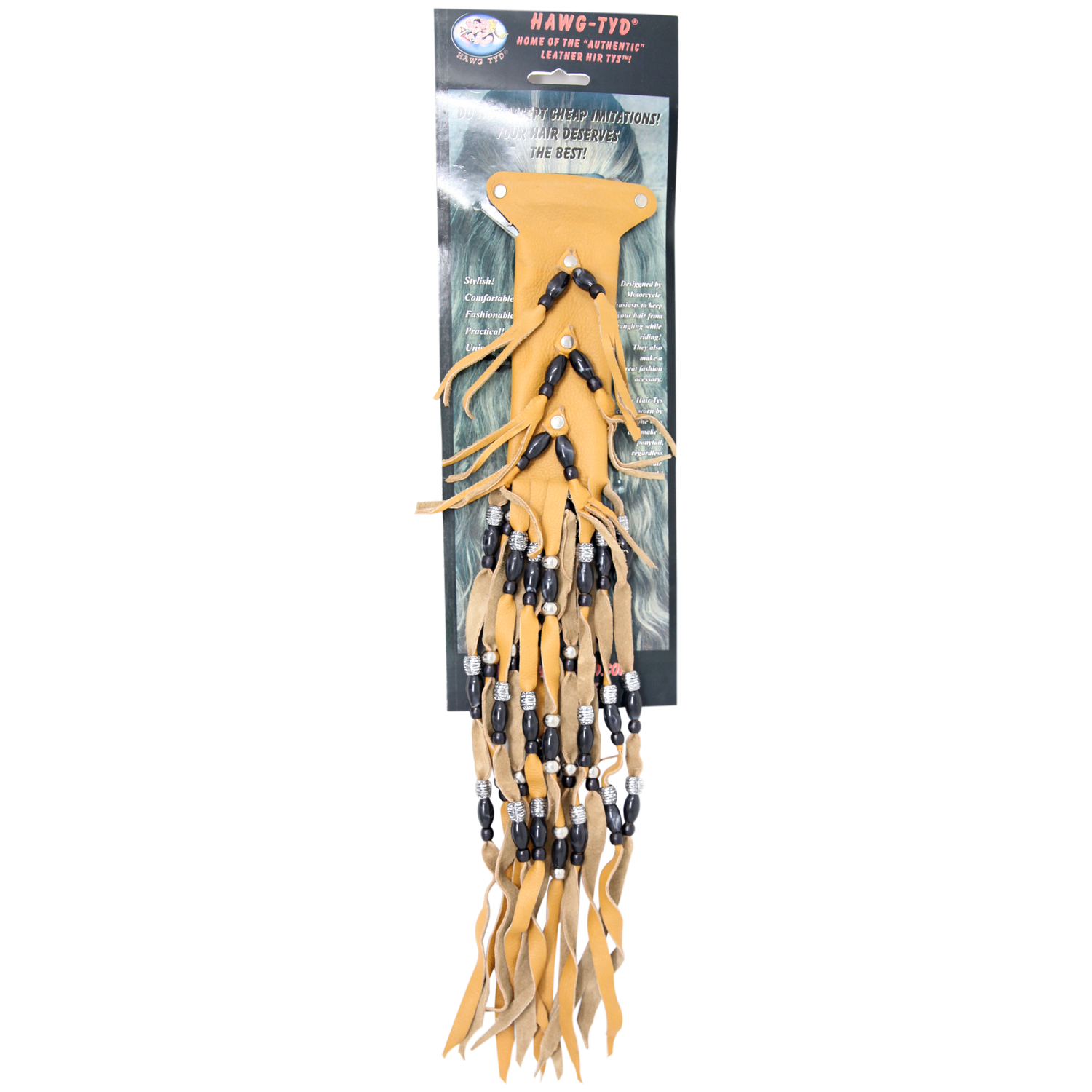 HTBlack "Hawg Tyd" The Authentic Leather Hair TYS - Black Beads