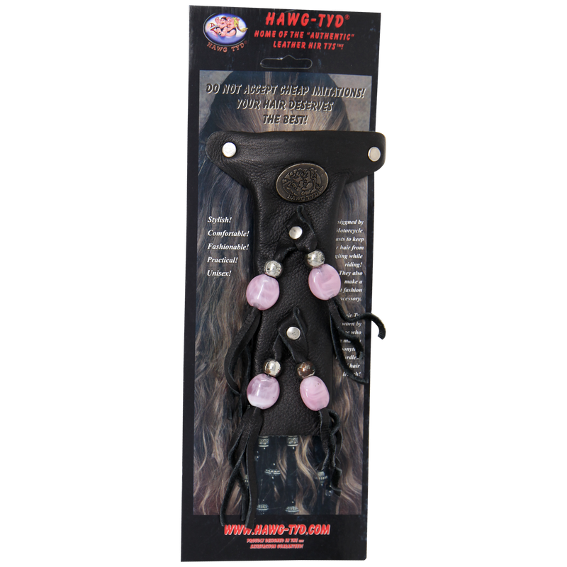 HTPink "Hawg Tyd" The Authentic Leather Hair TYS - Pink Beads