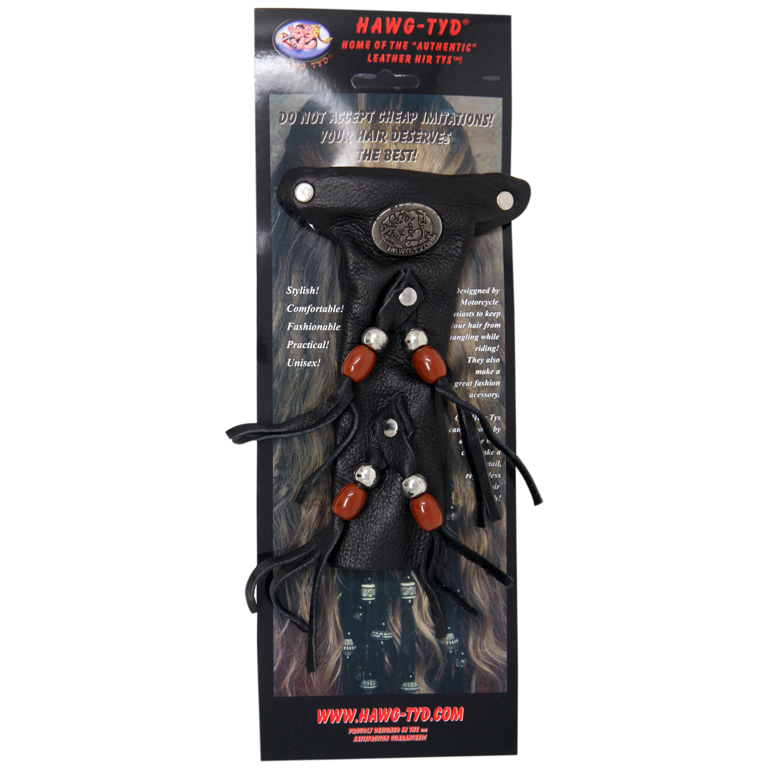 HTBrown "Hawg Tyd" The Authentic Leather Hair TYS - Brown Beads
