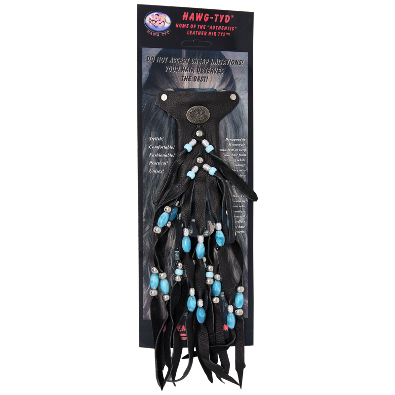 HTBlue "Hawg Tyd" The Authentic Leather Hair TYS - Blue Beads