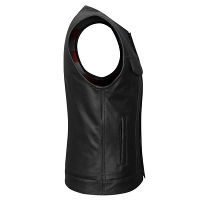 HMM929 High Mileage Men's Zipper and Snap Closure Collarless Leather Club Vest with American Flag Liner HMM929 High Mileage Men's Zipper and Snap Closure Collarless Leather Club Vest with American Flag Liner
