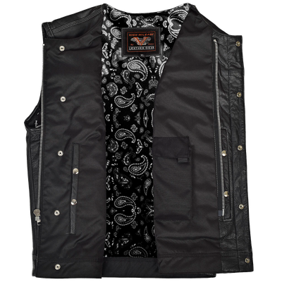 HMM919BP High Mileage Men's Zipper and Snap Closure Leather Club Vest Quick Access Gun Pocket w/Paisley Liner