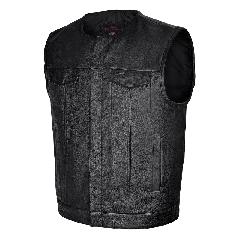 HMM919 Men's Zipper and Snap Closure Leather Motorcycle Club Vest Quick Access Gun Pocket