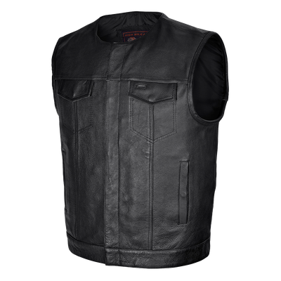 HMM919 Men's Zipper and Snap Closure Leather Motorcycle Club Vest Quick Access Gun Pocket