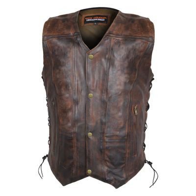 HMM915VB Vance Leather High Mileage Men's Vintage Brown 10 Pocket Vest HMM915VB Vance Leather High Mileage Men's Vintage Brown 10 Pocket Vest