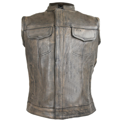 HMM914DB Vance Leather Distressed Brown Motorcycle Club Leather Vest HMM914DB Vance Leather Distressed Brown Motorcycle Club Leather Vest