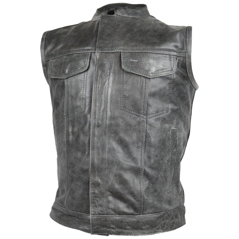 HMM914DG Vance Leather Distressed Gray Motorcycle Club Leather Vest