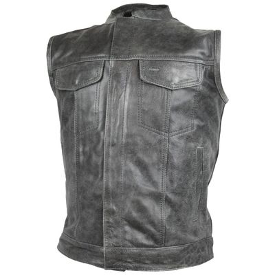 HMM914DG Vance Leather Distressed Gray Motorcycle Club Leather Vest