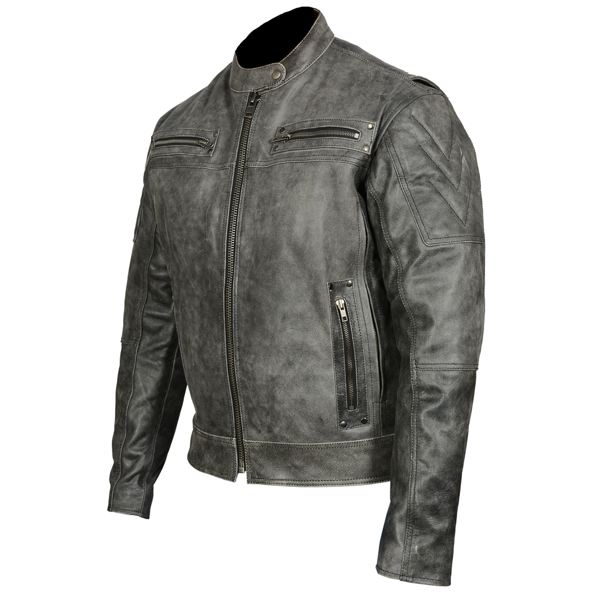 HMM542DG Men's Distressed Gray Padded & Vented Leather Scooter Jacket