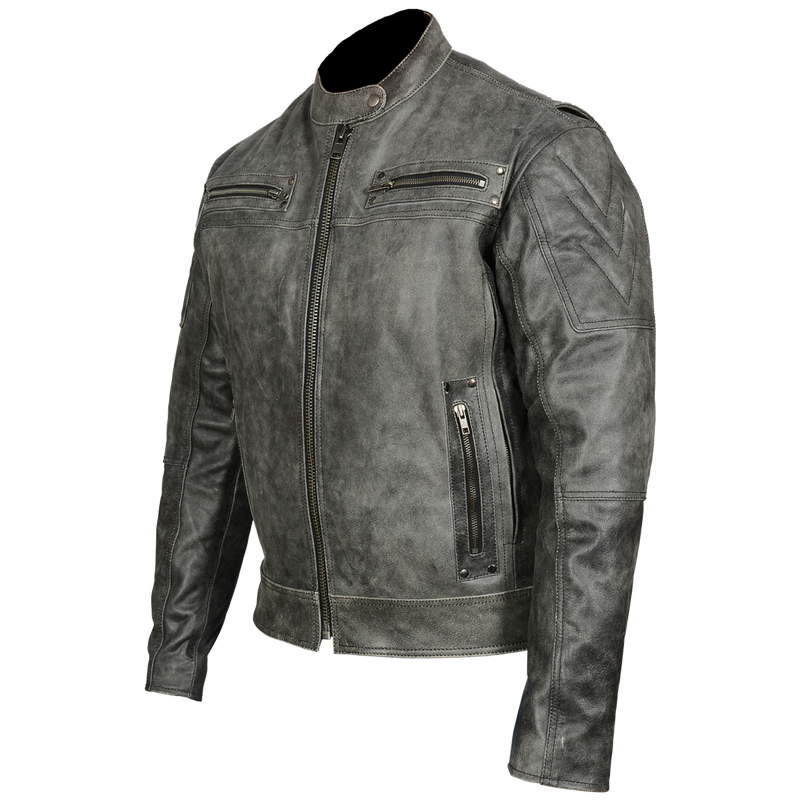 HMM542DG Men's Distressed Gray Padded & Vented Leather Scooter Jacket