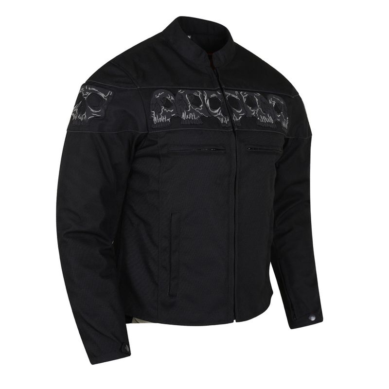 HMM1535 High Mileage Men's Textile Jacket with Embroidered Reflective Skulls HMM1535 High Mileage Men's Textile Jacket with Embroidered Reflective Skulls