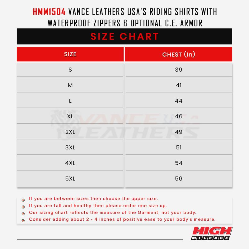 HMM1504GnB Vance Leathers USA’s Riding Shirts with Waterproof Zippers & Optional C.E. Armor