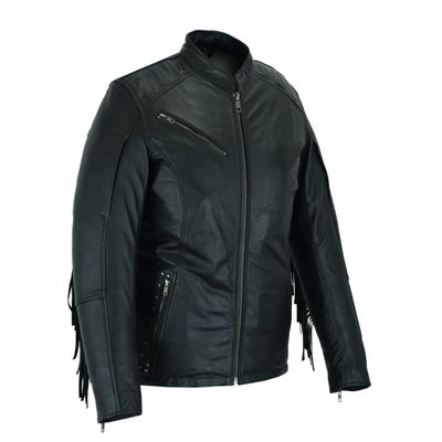HML704B High Mileage Ladies Black Fringe and Rivet Leather Jacket HML704B High Mileage Ladies Black Fringe and Rivet Leather Jacket