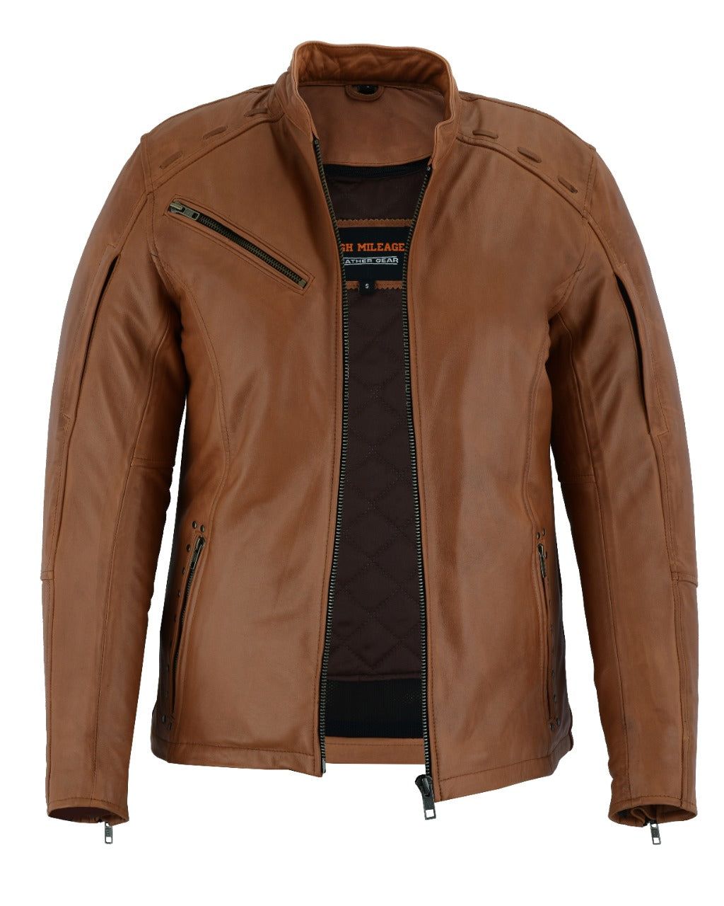 HML703T High Mileage Ladies Brown Fringe and Rivet Leather Jacket HML703T High Mileage Ladies Brown Fringe and Rivet Leather Jacket