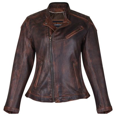 HML621VB High Mileage Ladies Vintage Brown Leather Jacket with Diamond Stitched Shoulders HML621VB High Mileage Ladies Vintage Brown Leather Jacket with Diamond Stitched Shoulders