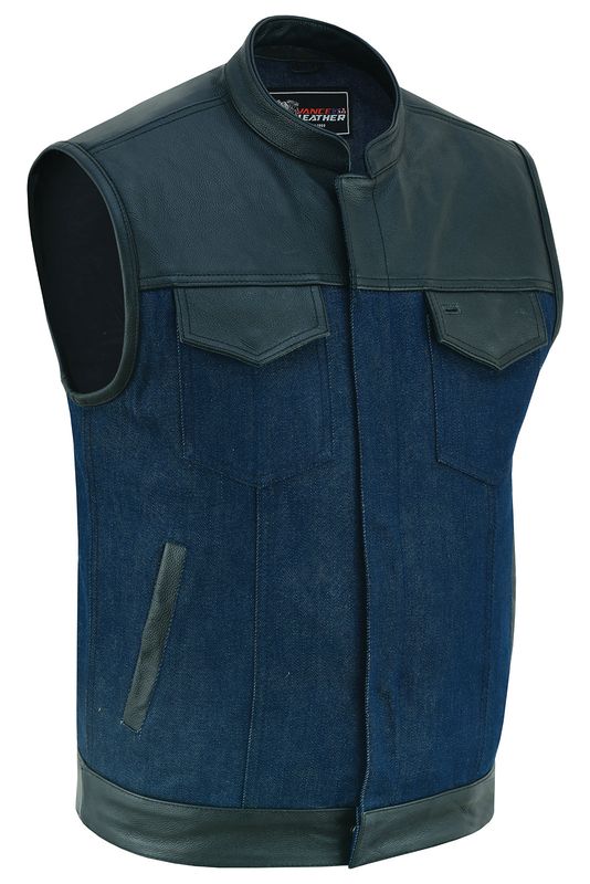 VB911L Denim Blue SOA Club Vest with Leather trims VB911L Denim Blue SOA Club Vest with Leather trims