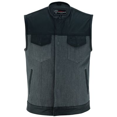 VB910G Vance Leathers Men's Grey Denim & Leather Motorcycle Vest with CCW Pockets VB910G Vance Leathers Men's Grey Denim & Leather Motorcycle Vest with CCW Pockets