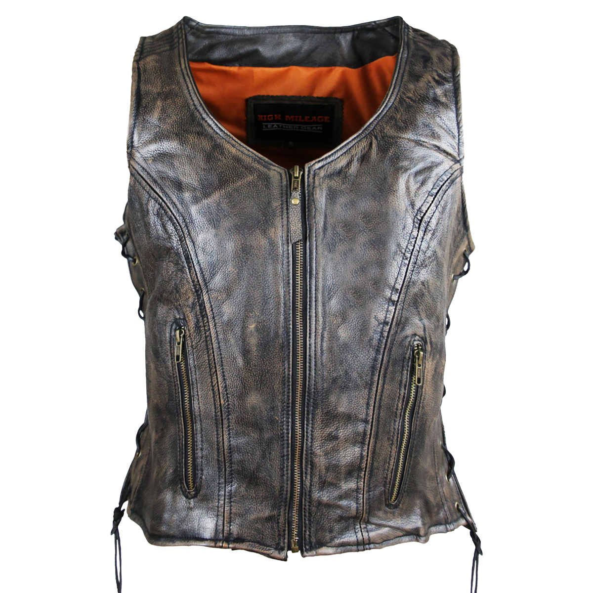 HML1029DB Vance Leather High Mileage Ladies Distressed Brown Lace Side Vest