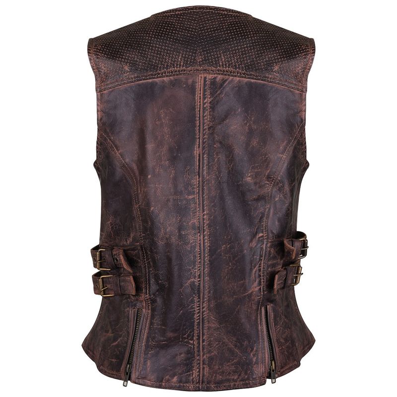 HML1037VB Ladies Vintage Brown Premium Leather Concealed Carry Motorcycle Vest