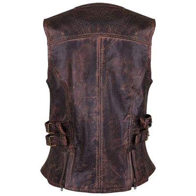 HML1037VB Ladies Vintage Brown Premium Leather Concealed Carry Motorcycle Vest