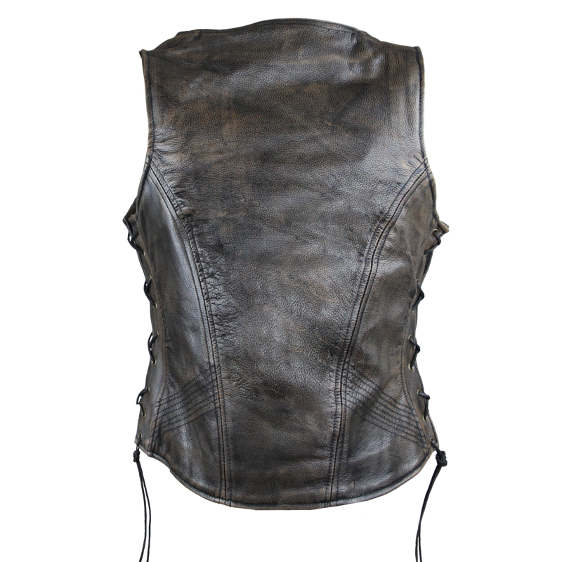 HML1029DB Vance Leather High Mileage Ladies Distressed Brown Lace Side Vest