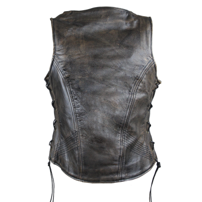 HML1029DB Vance Leather High Mileage Ladies Distressed Brown Lace Side Vest