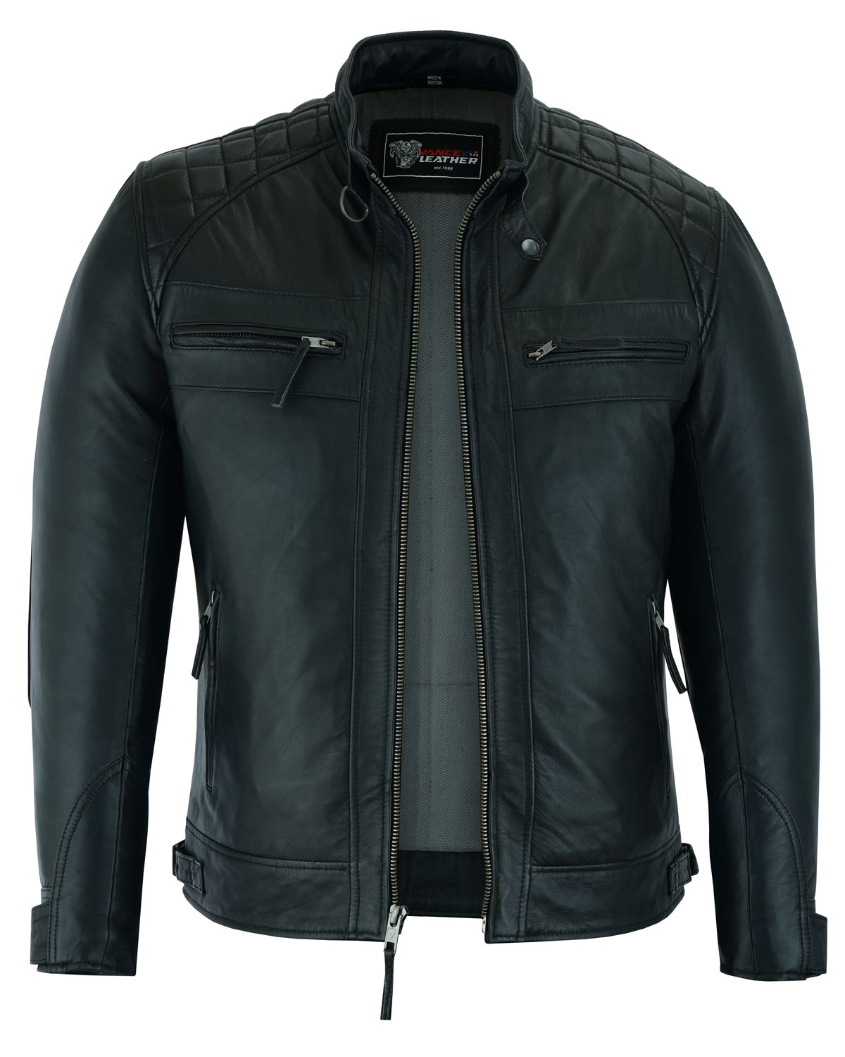 VL550B Vance Leathers' Men's Cafe Racer Gatsby Black Waxed Lambskin Motorcycle Leather Jacket VL550B Vance Leathers' Men's Cafe Racer Gatsby Black Waxed Lambskin Motorcycle Leather Jacket, Size: m
