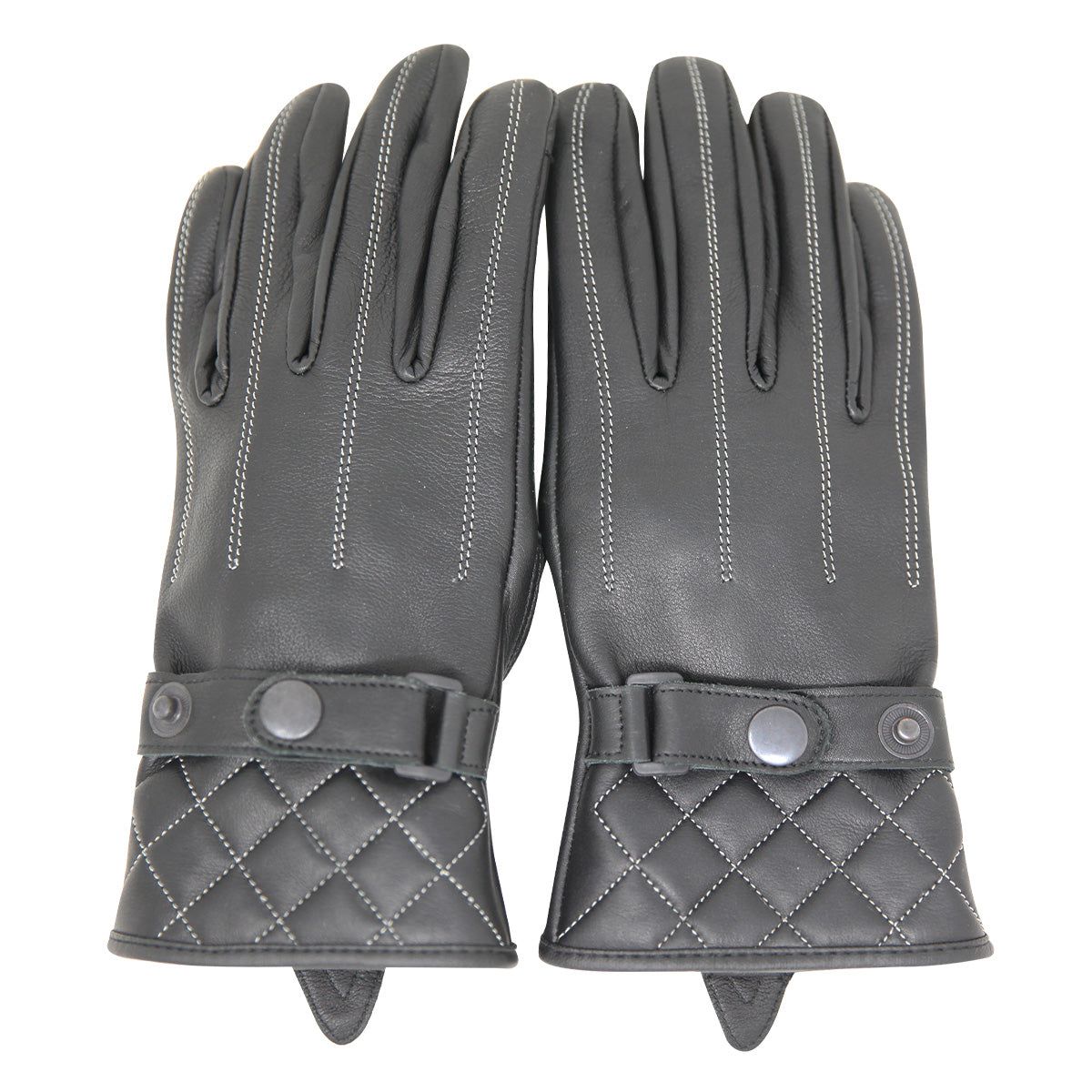 VL416 Women's Premium Waxed Leather Motorcycle Gloves with White stitching, Size: xs