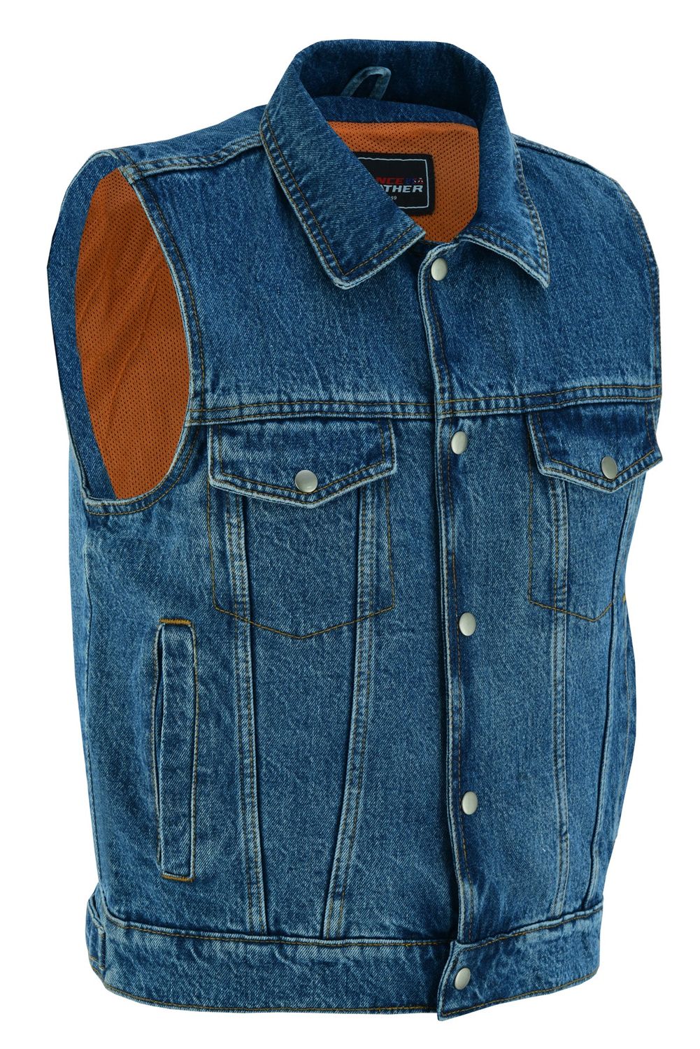 VB917Bl Men's Blue Denim Vest with Collar, Color: blue, Size: s