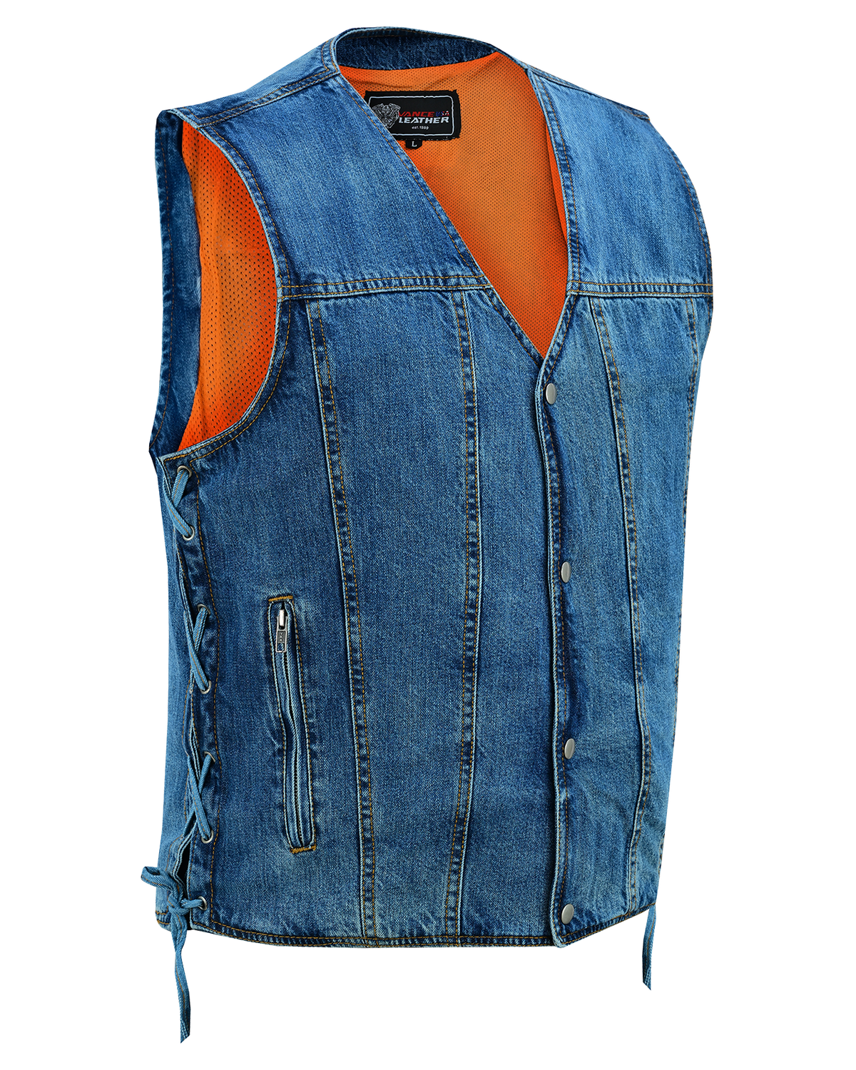 VB939BL Men's Blue V-Neck Denim Vest for Motorcycle Riders, Color: blue, Size: s