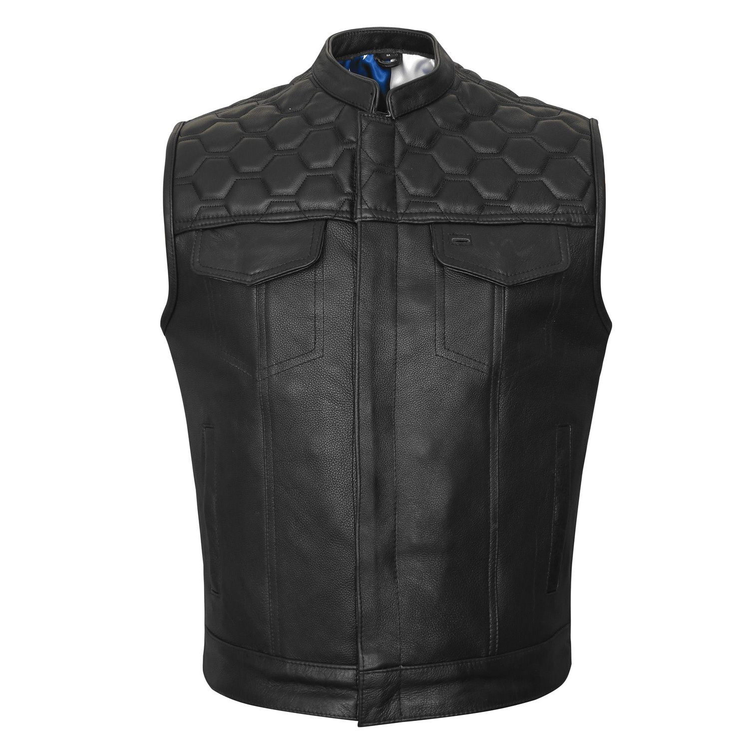 HMM914P High Mileage Men's Zipper and Snap Closure Leather Club Vest with padding Quick Access with American Flag Liner, Size: m