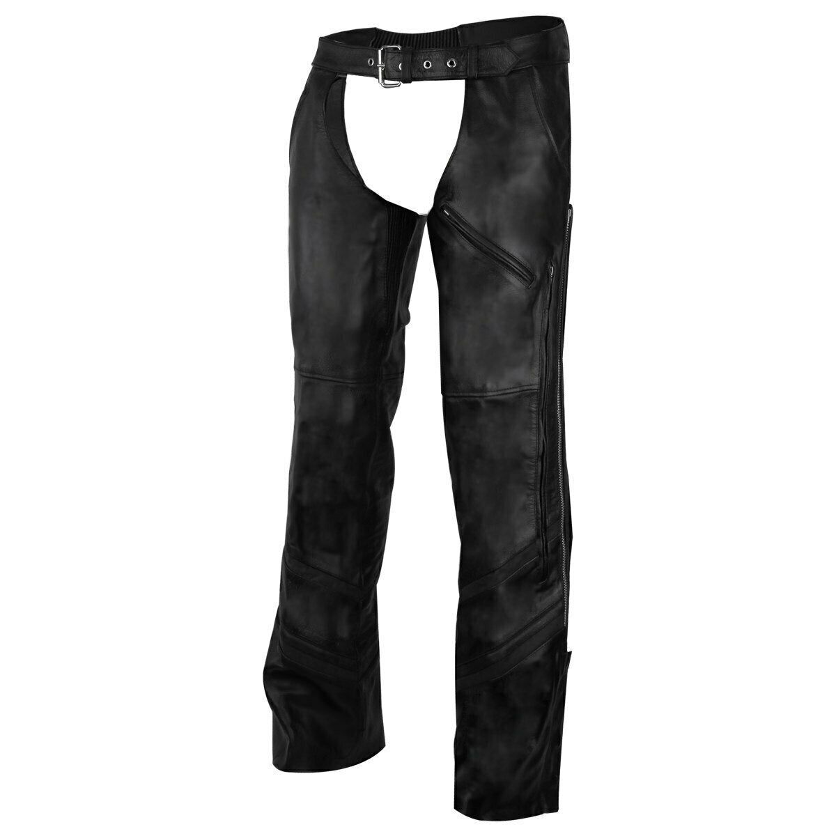 Vance Leather VL803S Unisex Black Reflective and Vented Premium Cowhide Leather Biker Motorcycle Riding Chaps, Size: xs