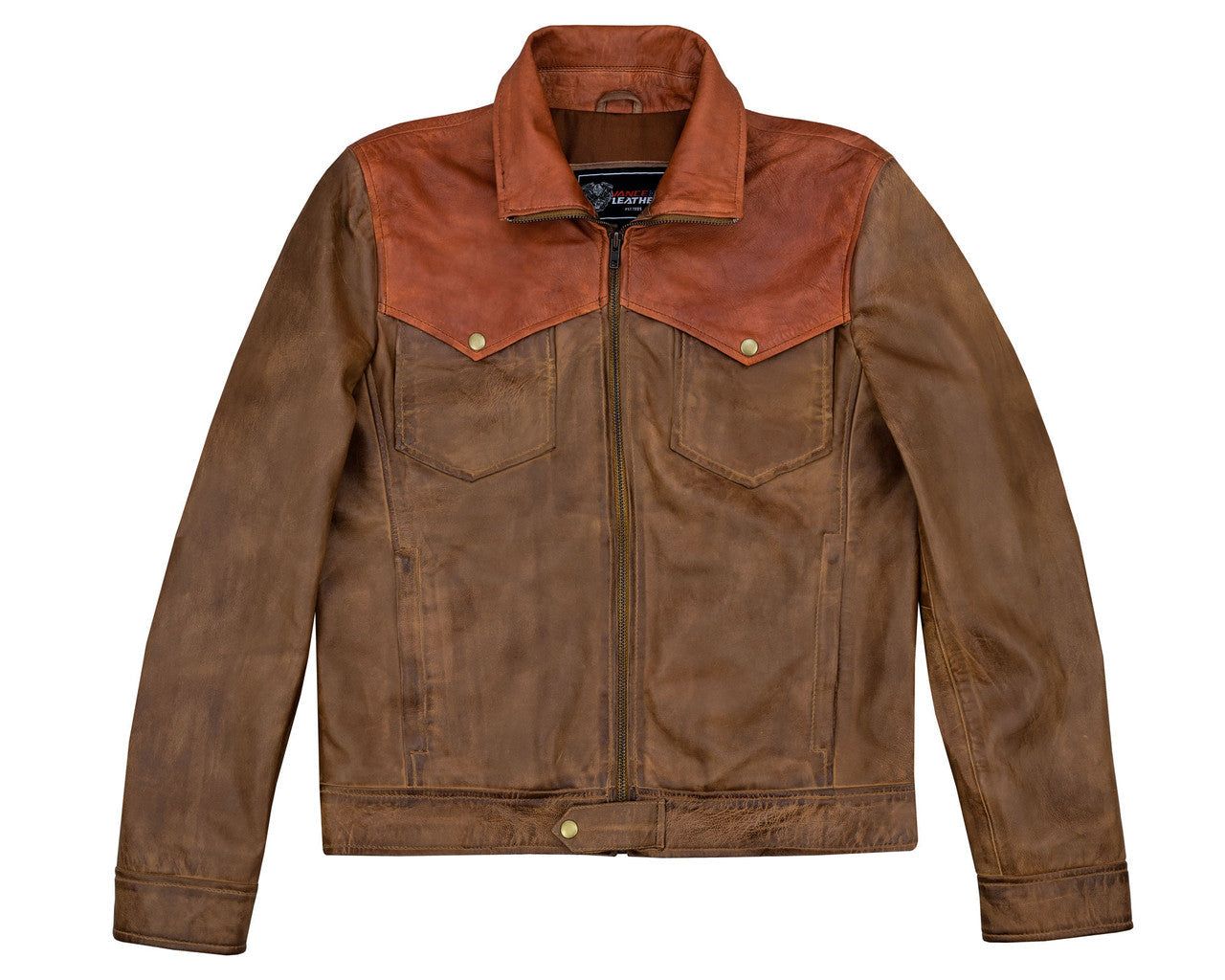 Men's Western Waxed Two-Tone Austin Brown Leather Jacket, Size: xs
