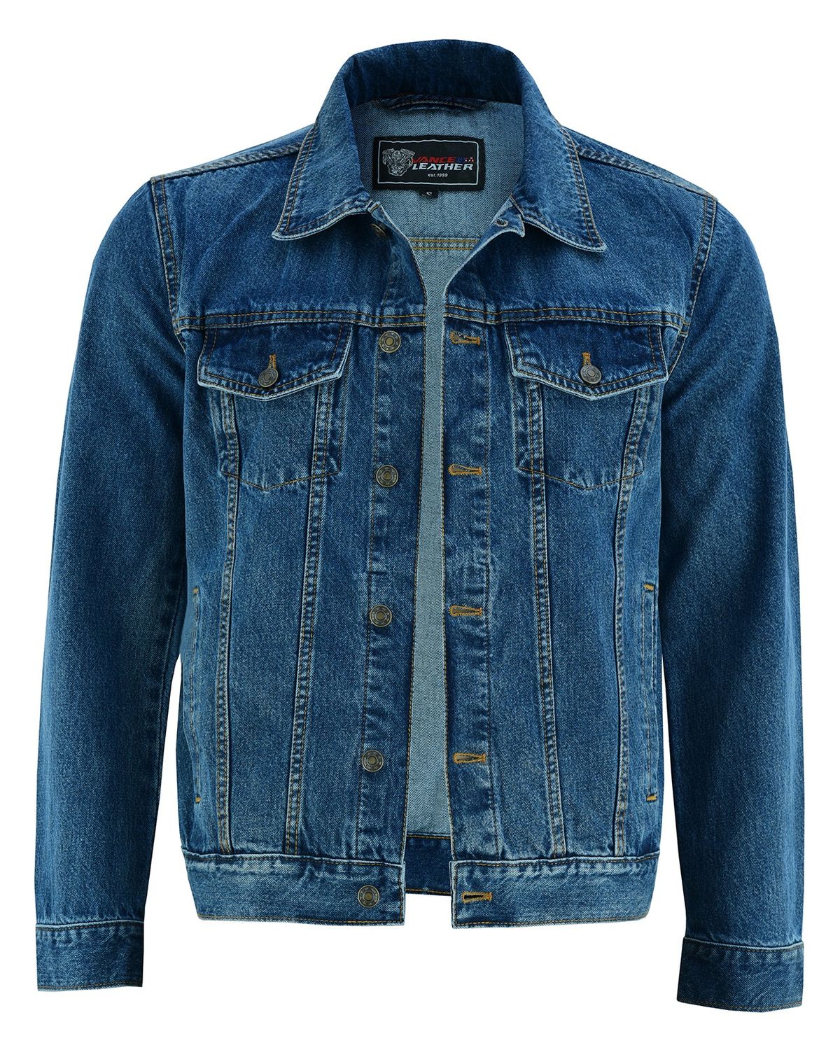 VB510BL Men's Blue Heavy Duty Denim Button Front Jacket, Size: m, Color: blue