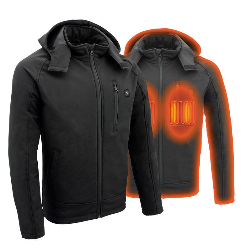 Nexgen Heat MPM1767SET Men's Black 'Heated' Soft Shell Hooded Zipper Front Jacket with Detachable Hood