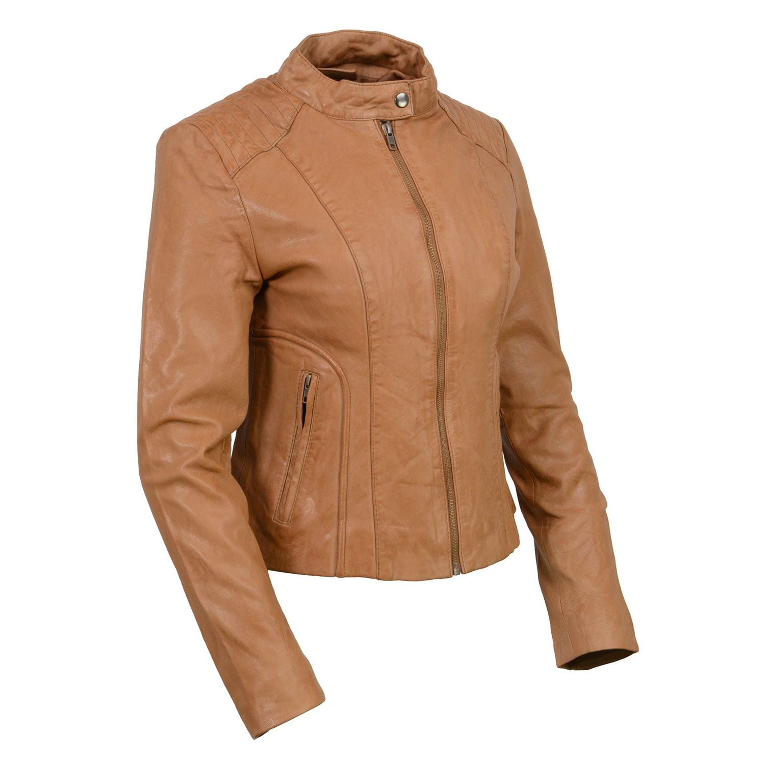 Milwaukee Leather Vintage SFL2814 Women's Cognac Leather Moto Style Fashion Jacket Milwaukee Leather Vintage SFL2814 Women's Cognac Leather Moto Style Fashion Jacket