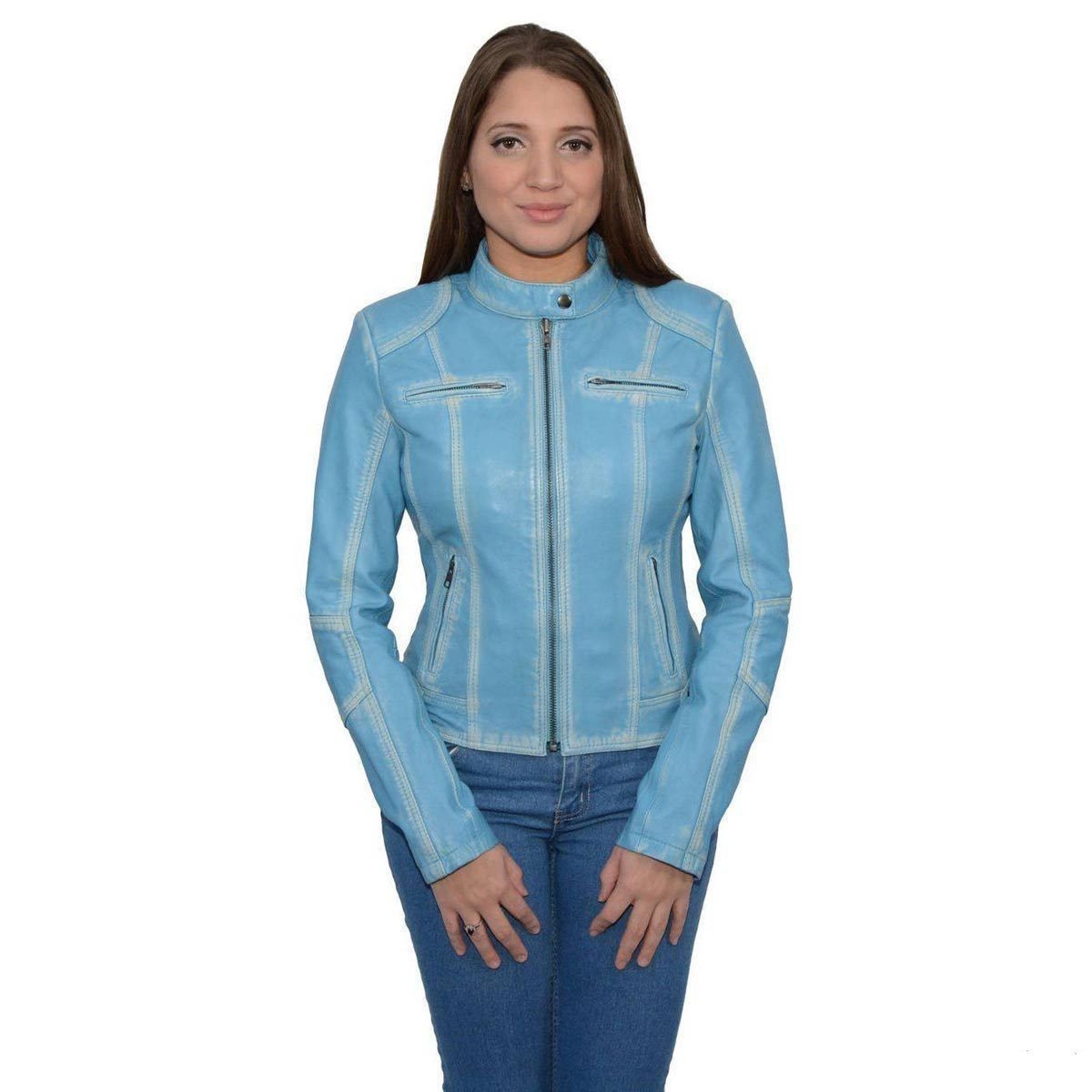 Milwaukee Leather SFL2830 Women's Aqua Scuba Style Sheepskin Fashion Leather Jacket Milwaukee Leather SFL2830 Women's Aqua Scuba Style Sheepskin Fashion Leather Jacket