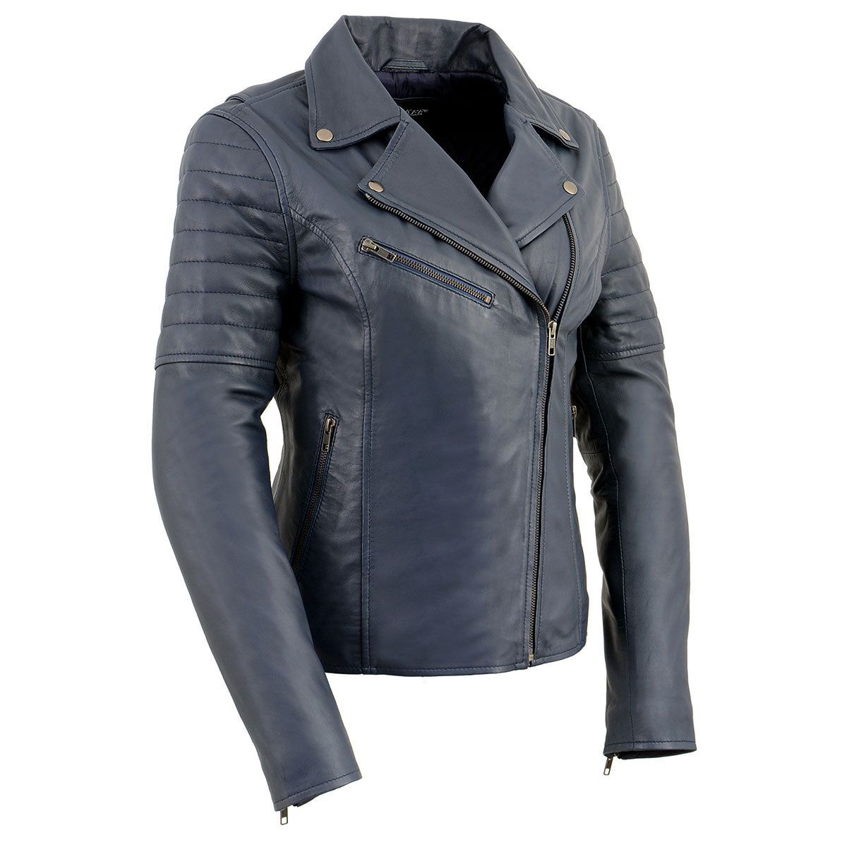 Milwaukee Leather Women's Duchess Blue Motorcycle Style Fashion Casual Leather Jacket SFL2870 Milwaukee Leather Women's Duchess Blue Motorcycle Style Fashion Casual Leather Jacket SFL2870