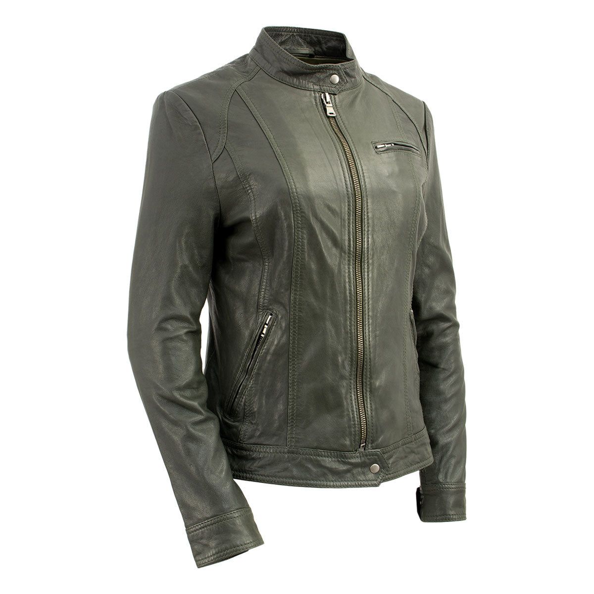 Milwaukee Leather Vintage SFL2811 Women's Olive Zipper Front Motorcycle Casual Fashion Leather Jacket Milwaukee Leather Vintage SFL2811 Women's Olive Zipper Front Motorcycle Casual Fashion Leather Jacket